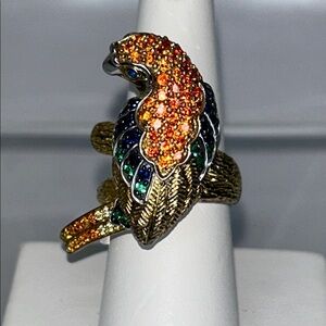 NWOT Colorful Gd Plate Sterling Silver Parrot Ring With Colorful CZ Pave Accents